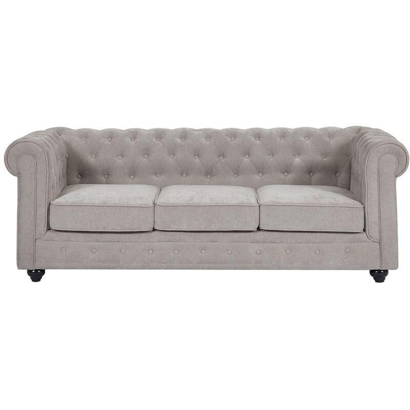 Gri Polyester Kumaş Kapitoneli Ahşap Ayaklı Chesterfield Üç Kişilik Koltuk - 205 cm - 152610