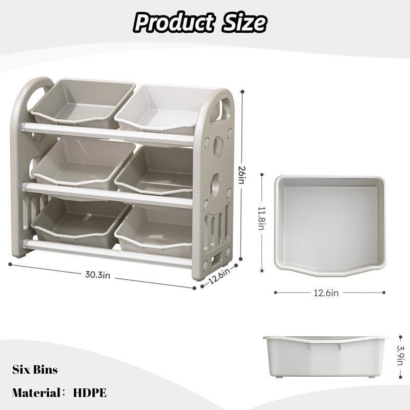 Gri Raflı 6 Sepetli Plastik Oyuncak Dolabı - 77x30x71 cm - 150453