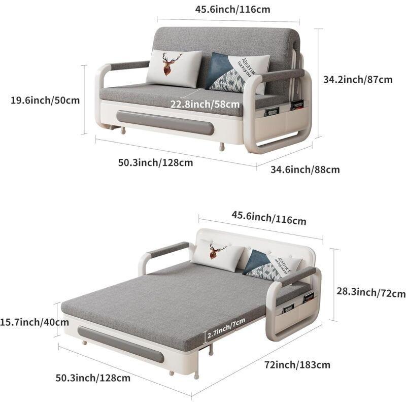 Gri Sandıklı ve Cepli Yatak Olan İkili Koltuk - 128 cm - 153775