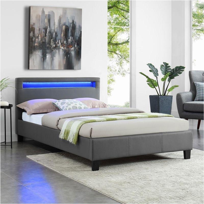 Gri Sentetik Kumaş LED Işıklı Başlıklı Baza - 120x190 cm - 143600