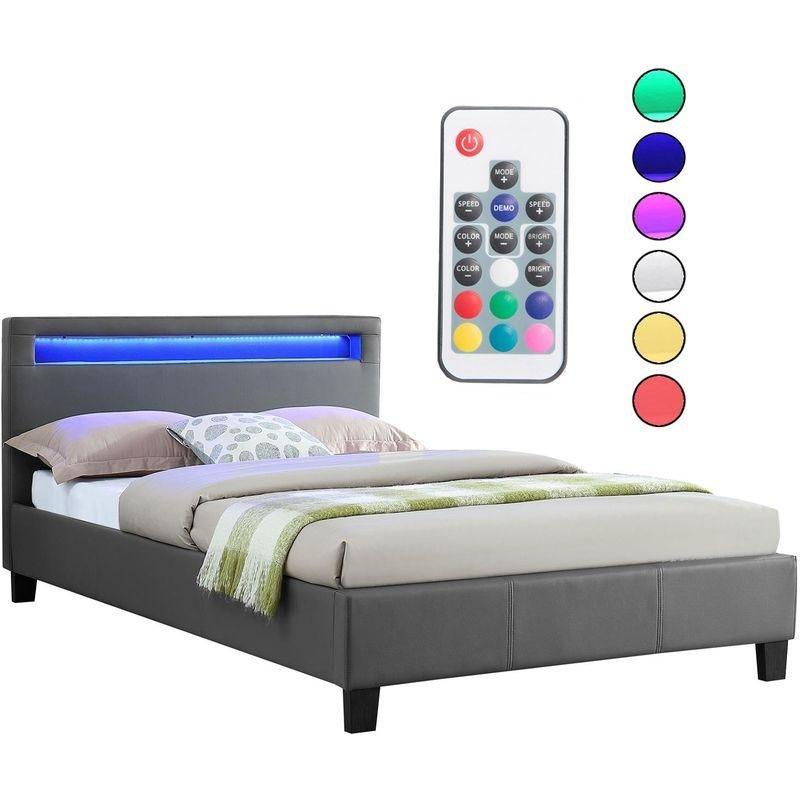 Gri Sentetik Kumaş LED Işıklı Başlıklı Baza - 120x190 cm - 143600