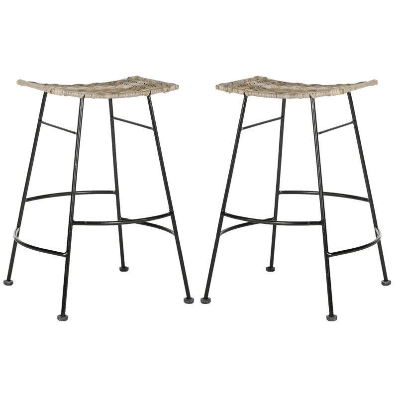 Gri Sırtlıksız Dört Ayaklı Hasır Bar Sandalyesi 2li Set - 61 cm - 148287