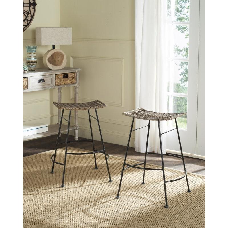 Gri Sırtlıksız Dört Ayaklı Hasır Bar Sandalyesi 2li Set - 61 cm - 148287