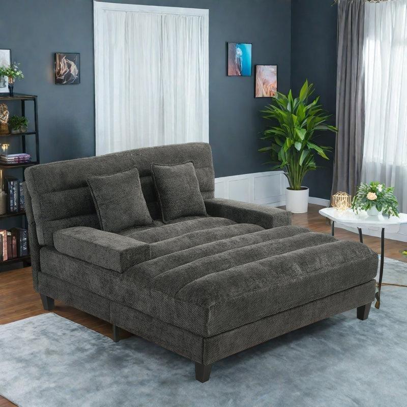 Gri Şönil Kumaş Ayarlanabilir Sırtlıklı LED Işıklı Dinlenme Koltuğu - 156250