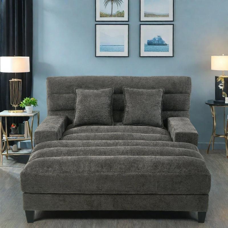 Gri Şönil Kumaş Ayarlanabilir Sırtlıklı LED Işıklı Dinlenme Koltuğu - 156250