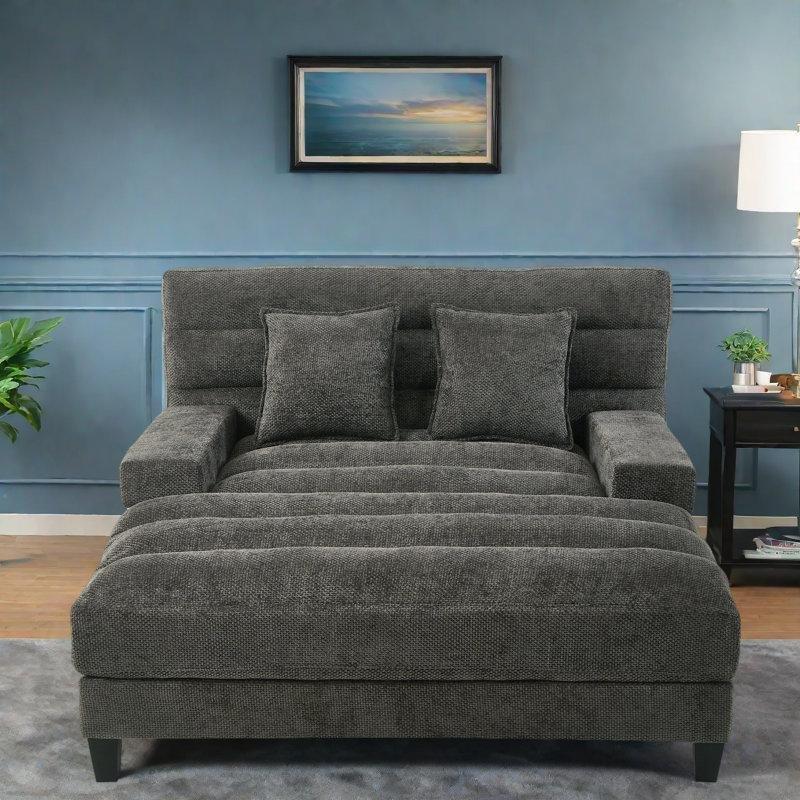 Gri Şönil Kumaş Ayarlanabilir Sırtlıklı LED Işıklı Dinlenme Koltuğu - 156250