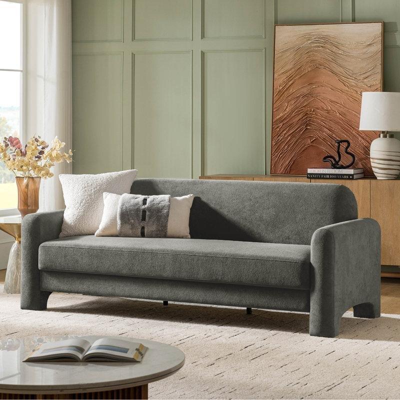Gri Şönil Kumaş Kavisli Modern 3 Kişilik Koltuk - 214 cm - 151645