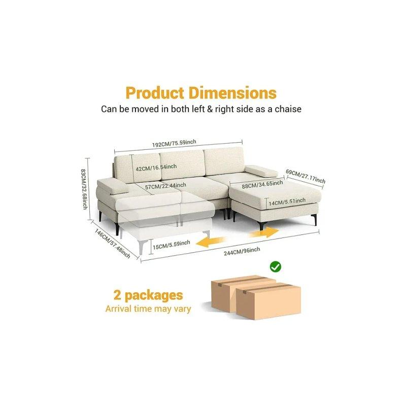 Gri Şönil Kumaş Puflu Köşe Koltuk - 244x146x83 cm - 155296