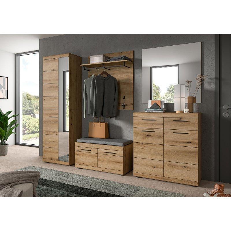 Gri Sunta Oturma Banklı Aynalı 5 Parçalı Portmanto Vestiyer Seti - 272 cm - 158668