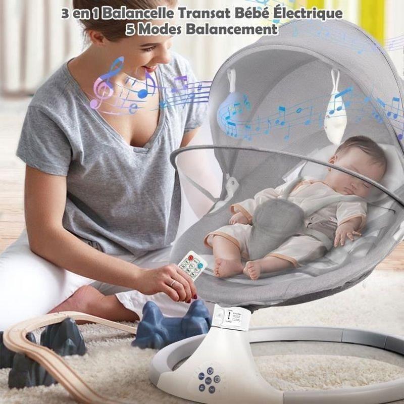 Gri Uzaktan Kumandalı Bluetooth Müzikli Mama Tablalı 3ü 1 Arada Elektrikli Ana Kucağı Beşik - 162493