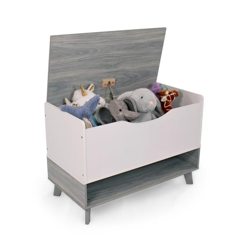 Gri ve Beyaz Endüstriyel Ahşap Yüzyıl Ortası Modern Tasarım Açık Raflı Oyuncak Sandığı - 79x41x59 cm - 149943