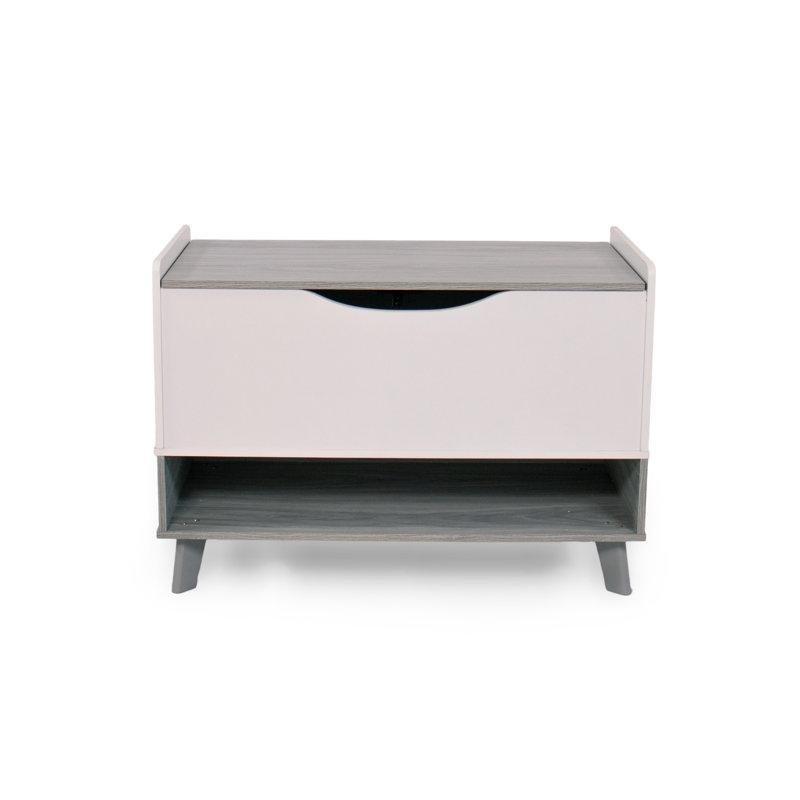 Gri ve Beyaz Endüstriyel Ahşap Yüzyıl Ortası Modern Tasarım Açık Raflı Oyuncak Sandığı - 79x41x59 cm - 149943