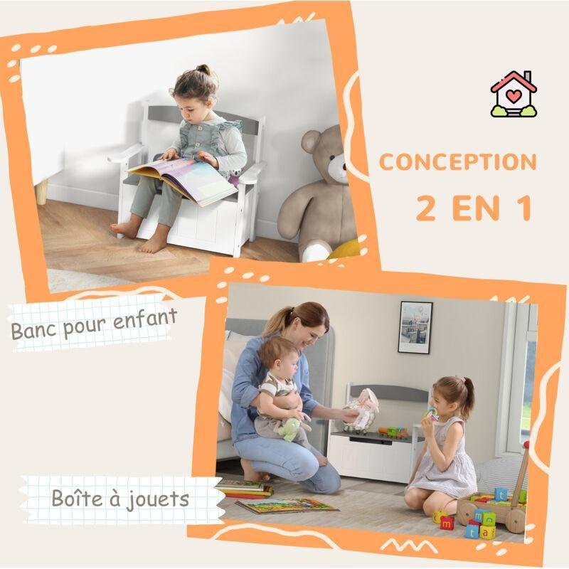 Gri ve Beyaz MDF Sırtlıklı Pistonlu 2'si 1 Arada Oyuncak Dolabı ve Oturma Bankı - 69x34x58 cm - 150774