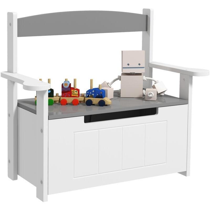 Gri ve Beyaz MDF Sırtlıklı Pistonlu 2%27si 1 Arada Oyuncak Dolabı ve Oturma Bankı - 69x34x58 cm - 150774