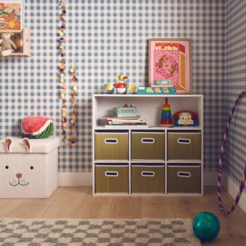 Gri ve Çok Renkli Bitkisel Lif Sepetli 7 Bölmeli Oyuncak Dolabı - 76x30x70 cm - 151026