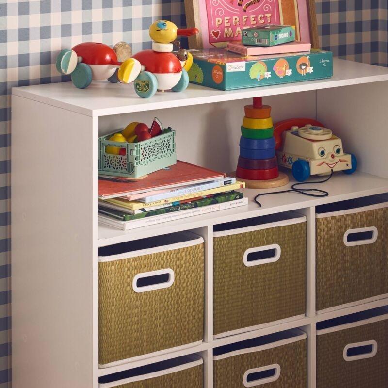 Gri ve Çok Renkli Bitkisel Lif Sepetli 7 Bölmeli Oyuncak Dolabı - 76x30x70 cm - 151026