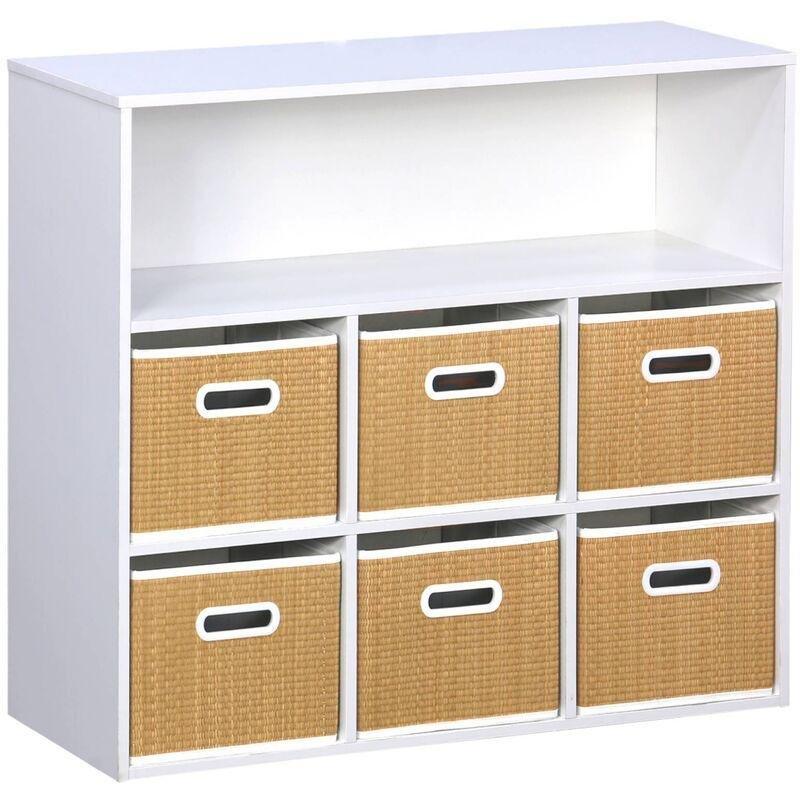 Gri ve Çok Renkli Bitkisel Lif Sepetli 7 Bölmeli Oyuncak Dolabı - 76x30x70 cm - 151026