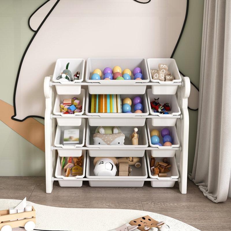 Gri ve Fildişi Çok Amaçlı Raflı Plastik Oyuncak Dolabı - 84x36x87 cm - 150480