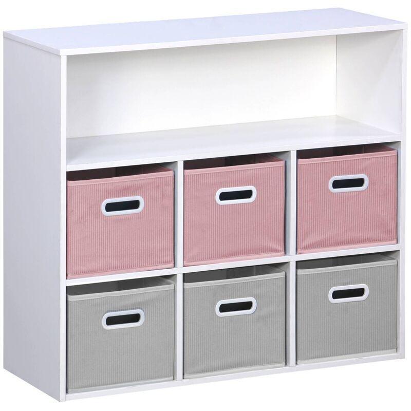 Gri ve Pembe Kadife Sepetli 8 Bölmeli Oyuncak Dolabı - 77x30x70 cm - 150959