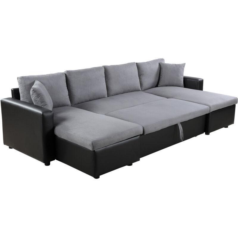 Gri ve Siyah Mikrofiber Yataklı Sandıklı Panoramik U Köşe Koltuk Takımı - 295x146 cm - 153306