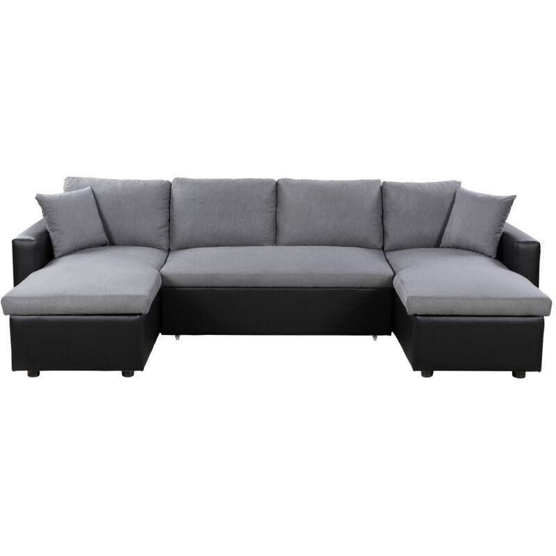 Gri ve Siyah Mikrofiber Yataklı Sandıklı Panoramik U Köşe Koltuk Takımı - 295x146 cm - 153306