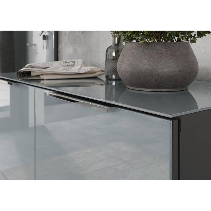 Gümüş Gri Cam Ön Yüzeyli Grafit Aynalı ve Oturaklı Portmanto Vestiyer Seti - 190 cm - 159058