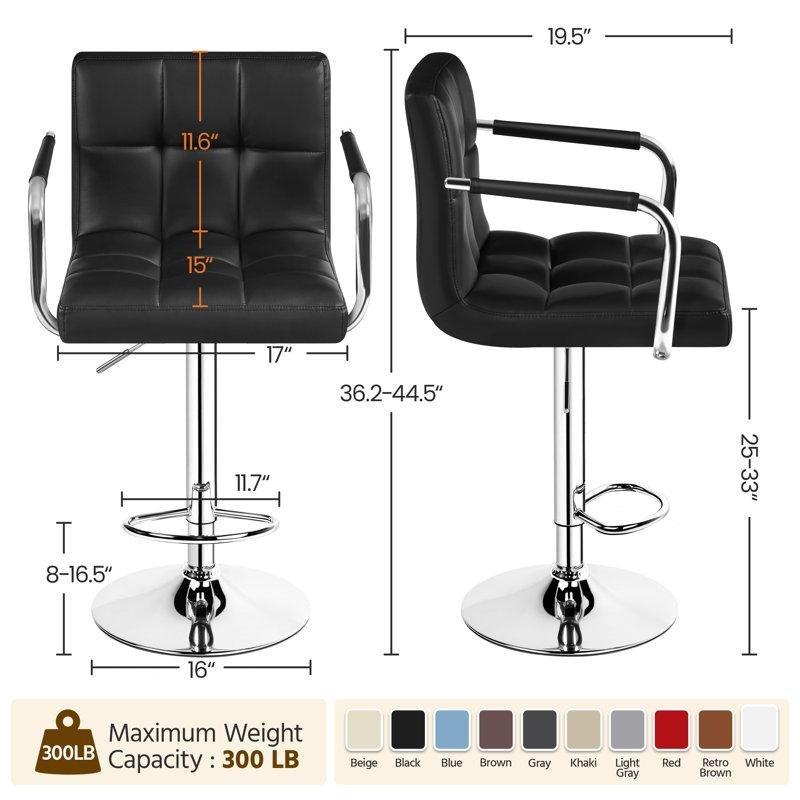 Gümüş Rengi Metal Amortisörlü Döner Suni Deri Döşemeli Bar Sandalyesi 2li Set - 147990
