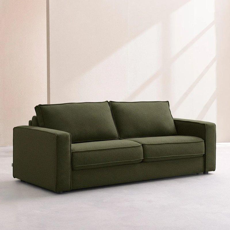Haki Yeşil Bukle Kumaş Yataklı İtalyan Mekanizmalı İkili Koltuk - 202 cm - 154941