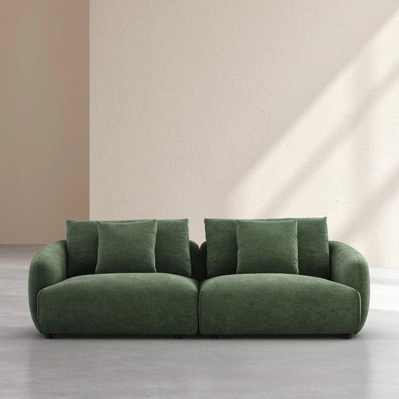 Haki Yeşil Kumaş Kuş Tüyü Dolgulu Üçlü Koltuk - 238 cm - 155041