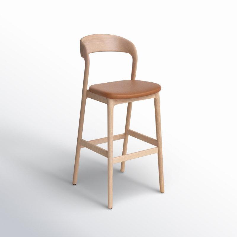 Hakiki Deri Döşemeli Masif Dişbudak Sırtlı Retro Bar Sandalyesi - 77 cm - 148473
