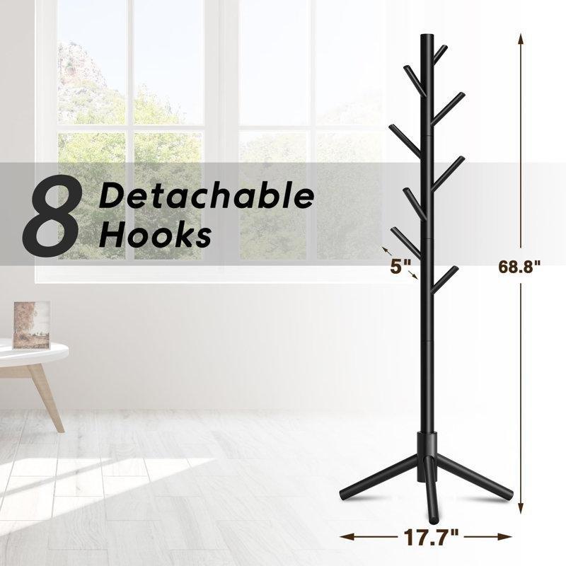 Ham Ahşap Masif Çam Ağacı 8 Askılı Ayarlanabilir Ayaklı Portmanto - 175 cm - 161320