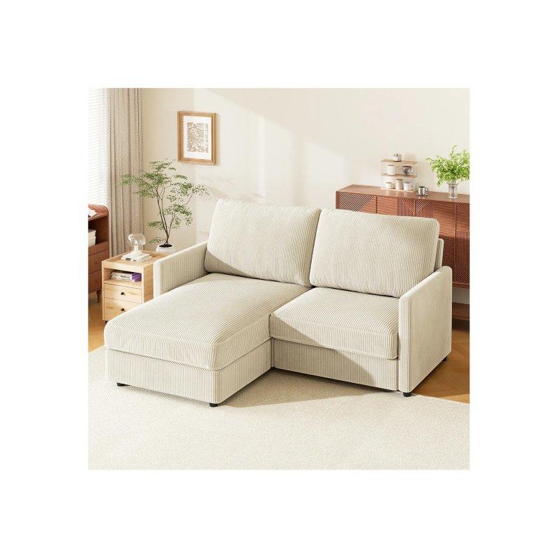 Hardal Sarısı Fitilli Kadife Kumaş Yönü Değiştirilebilir 2 Kişilik Köşe Koltuk - 180x137 cm - 155632