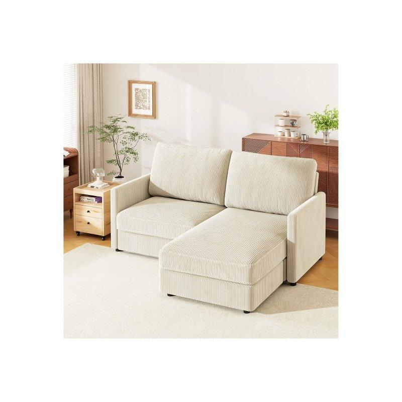 Hardal Sarısı Fitilli Kadife Kumaş Yönü Değiştirilebilir 2 Kişilik Köşe Koltuk - 180x137 cm - 155632