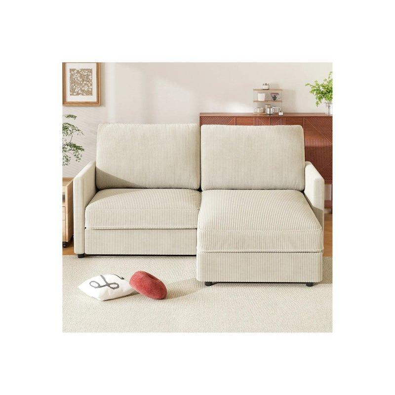 Hardal Sarısı Fitilli Kadife Kumaş Yönü Değiştirilebilir 2 Kişilik Köşe Koltuk - 180x137 cm - 155632