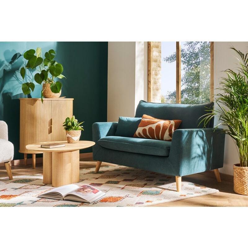 Hardal Sarısı Kadife Dokulu Kumaş Masif Ahşap Ayaklı İskandinav 2 Kişilik Koltuk - 129 cm - 154057