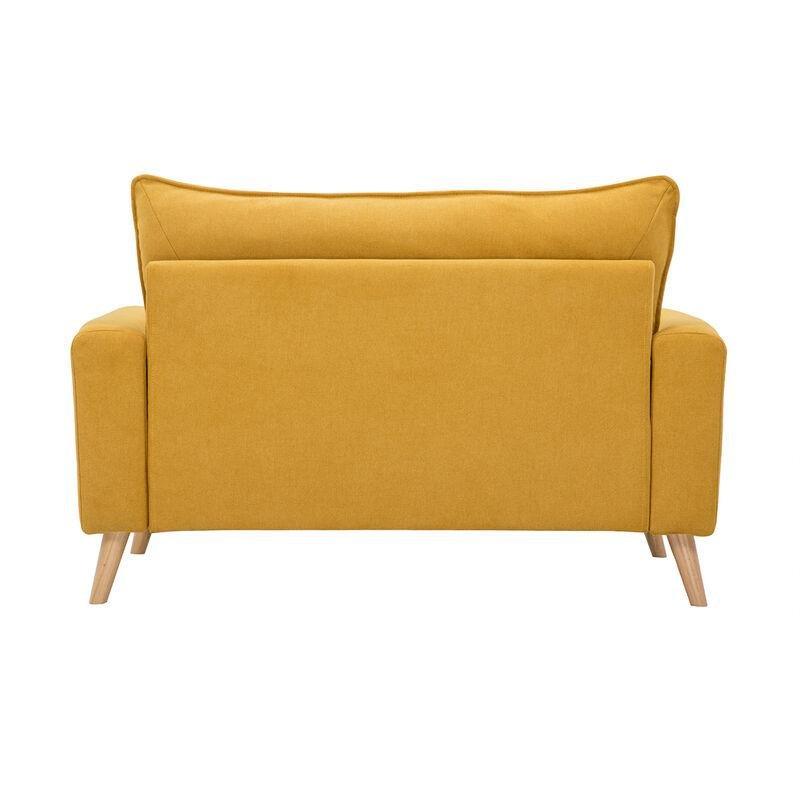 Hardal Sarısı Kadife Dokulu Kumaş Masif Ahşap Ayaklı İskandinav 2 Kişilik Koltuk - 129 cm - 154057
