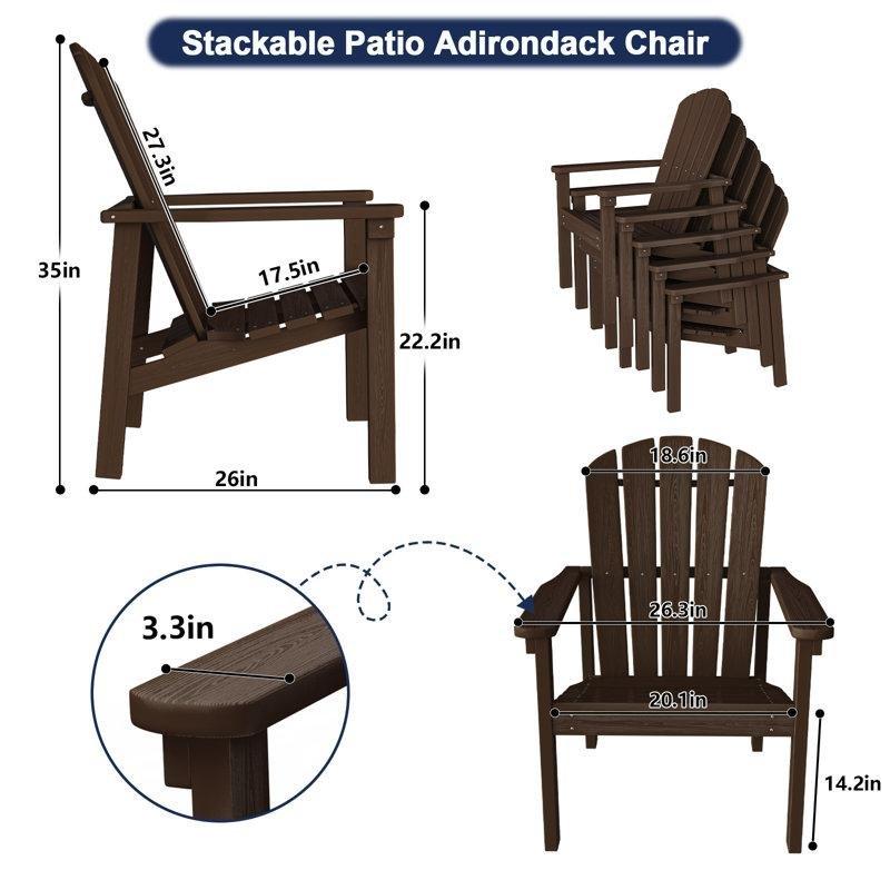 HDPE Malzeme İstiflenebilir Ergonomik Adirondack Balkon Sandalyesi 2li Set - 145467