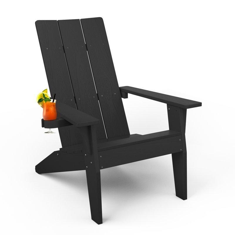 HIPS Plastik Bardaklıklı Ahşap Dokulu Adirondack Tasarım Balkon Sandalyesi - 145401