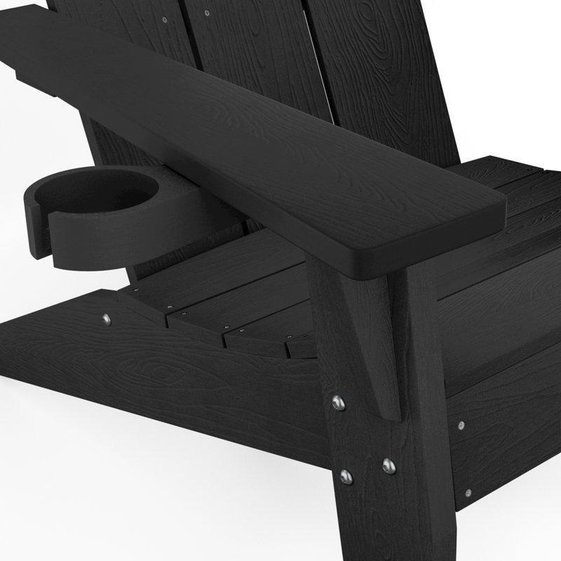 HIPS Plastik Bardaklıklı Ahşap Dokulu Adirondack Tasarım Balkon Sandalyesi - 145401
