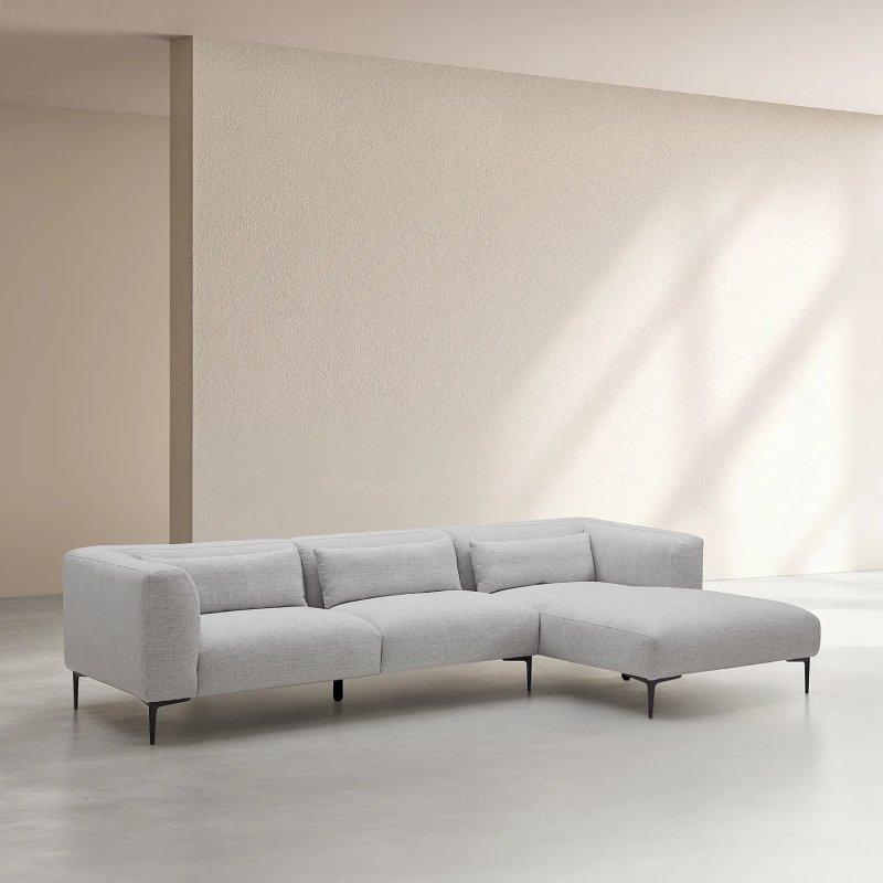 İnci Grisi Pamuk ve Keten Kumaş Kuş Tüyü Dolgulu Sağ Köşe Koltuk - 318 cm - 154971