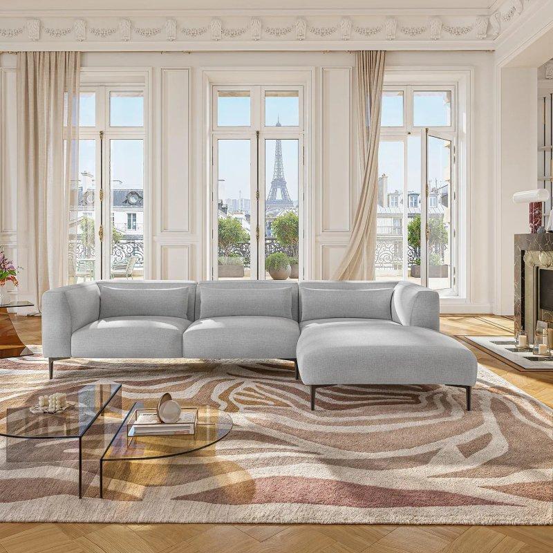 İnci Grisi Pamuk ve Keten Kumaş Kuş Tüyü Dolgulu Sağ Köşe Koltuk - 318 cm - 154971