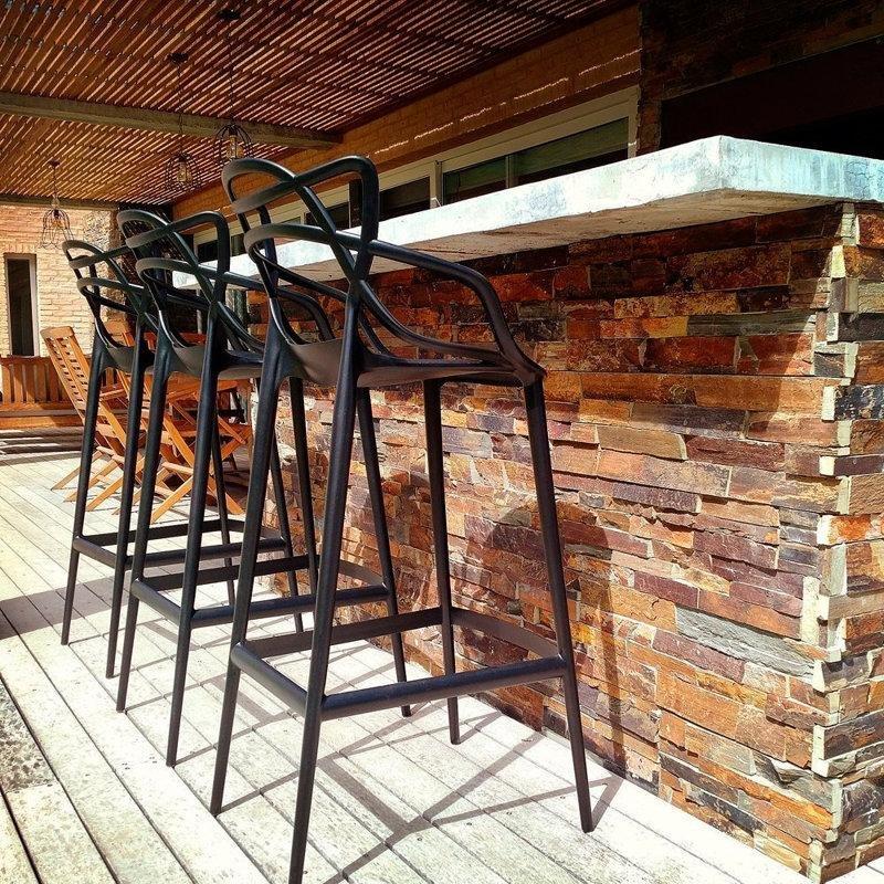 İstiflenebilir Alçak Sırtlı Dört Ayaklı Plastik Bar Sandalyesi 3lü Set - 77 cm - 148338