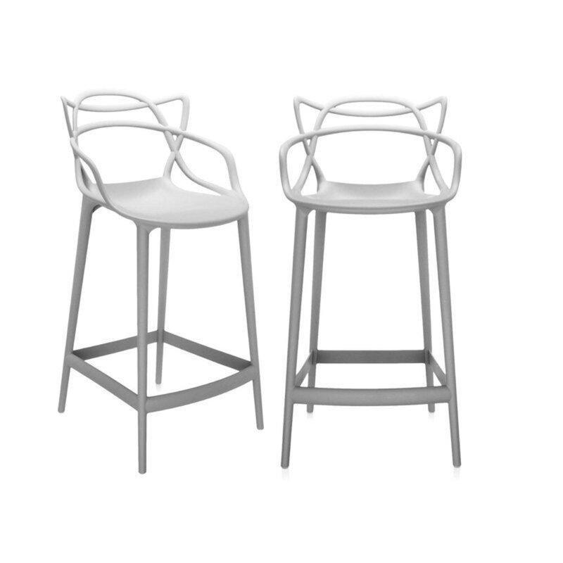 İstiflenebilir Alçak Sırtlı Plastik Bar Sandalyesi İkili Set - 64 cm - 148305