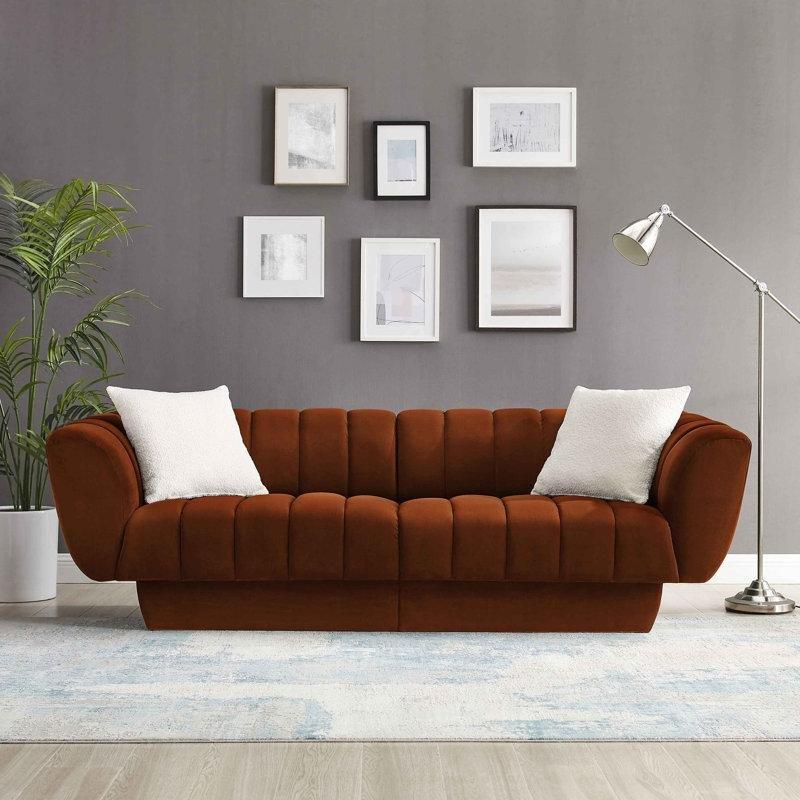 Kadife Ahşap İskeletli Kıvrık Kollu Üçlü Chesterfield Koltuk - 225 cm - 151687