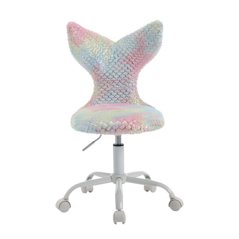 Kadife Deniz Kızı Sırtlı Yüksekliği Ayarlanabilir Tekerlekli Döner Çocuk Çalışma Sandalyesi - 146664