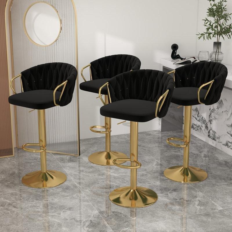Kadife Döner Amortisörlü Kolçaklı Gold Bar Sandalyesi 4lü Set - 148035