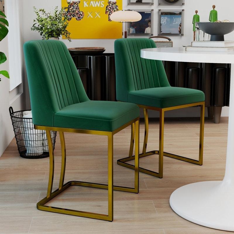 Kadife Döşemeli Gold Metal Ayaklı Modern Yan Sandalye 2li Set - 146049