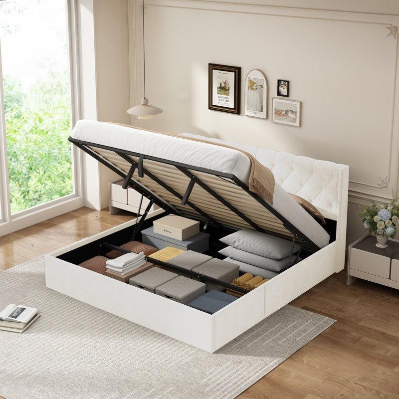 Kadife Döşemeli Kapitoneli Hidrolik Bazalı Karyola - 143407