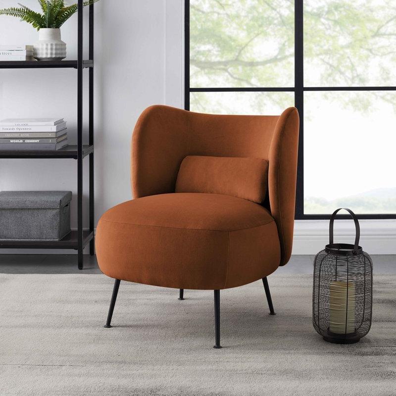 Kadife Döşemeli Metal Ayaklı Bel Yastıklı Modern Berjer Koltuk - 61 cm - 156280