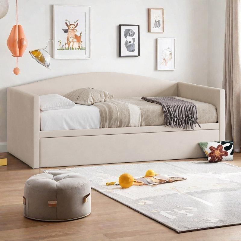 Kadife Döşemeli Metal İskelet Yükselen Yavru Yataklı Daybed Karyola - 109x205 cm - 142747